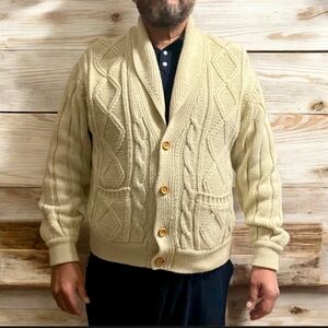 London Fog men's vintage cable knit cardigan sweater Size XL 100% Virgin Acrylic